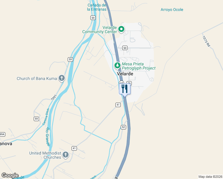 map of restaurants, bars, coffee shops, grocery stores, and more near 1151-1299 Road 1421 in Velarde