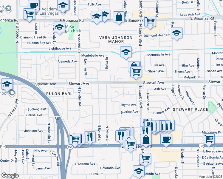 map of restaurants, bars, coffee shops, grocery stores, and more near 275 North Lamb Boulevard in Las Vegas
