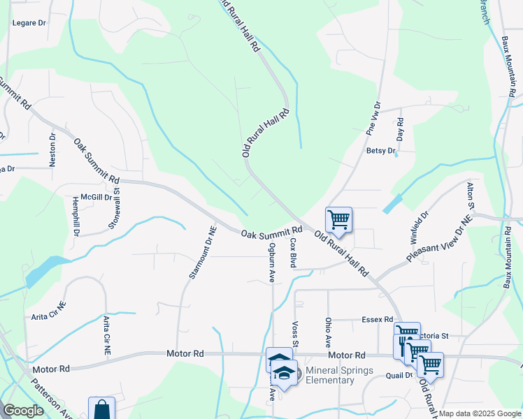 map of restaurants, bars, coffee shops, grocery stores, and more near 5358 Old Rural Hall Road in Winston-Salem