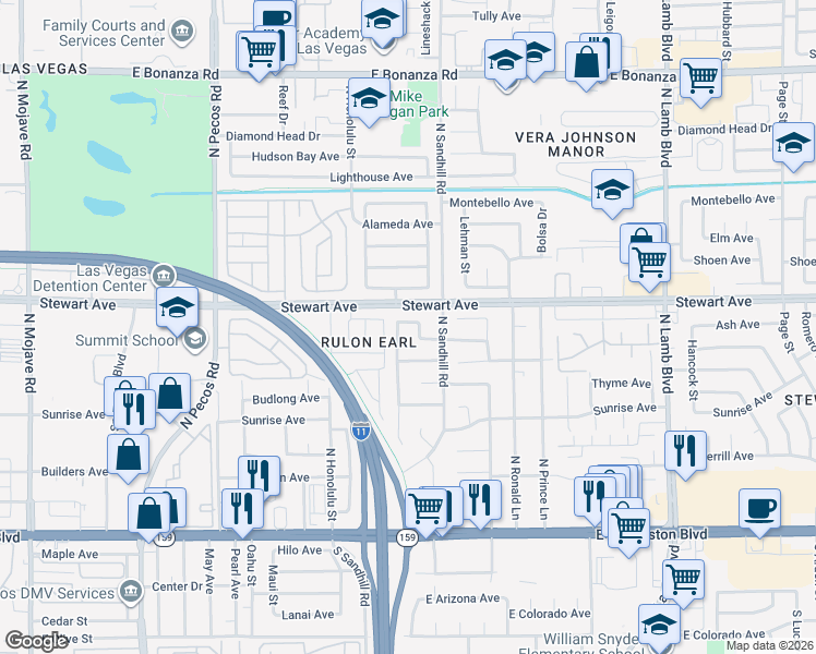 map of restaurants, bars, coffee shops, grocery stores, and more near 3978 Saguaro Lane in Las Vegas