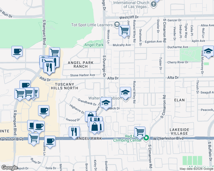map of restaurants, bars, coffee shops, grocery stores, and more near 517 Indian Bluff Street in Las Vegas