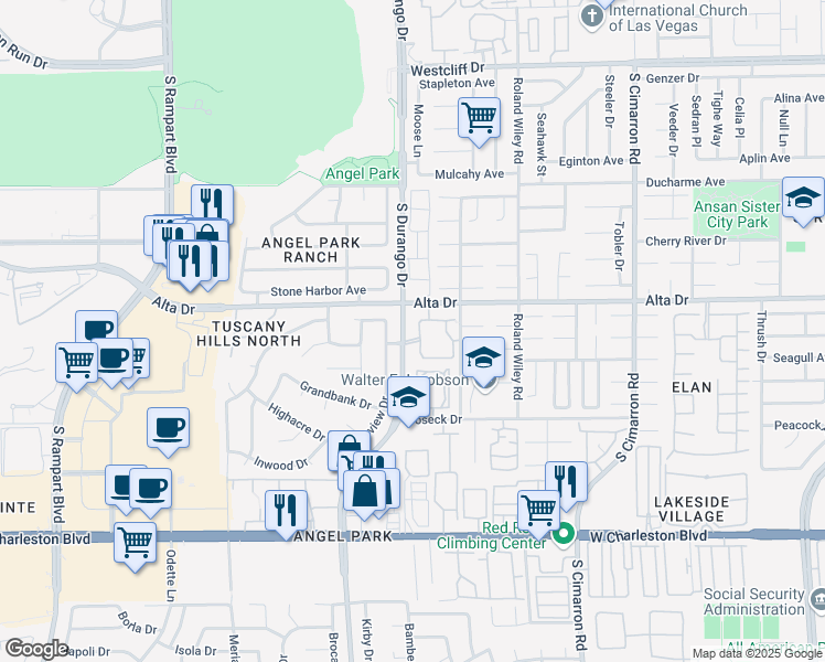 map of restaurants, bars, coffee shops, grocery stores, and more near 517 Indian Bluff Street in Las Vegas