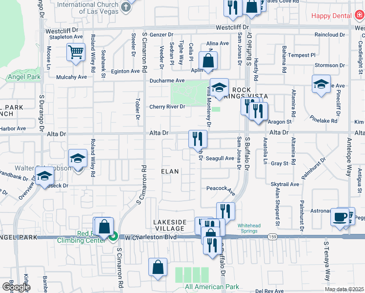 map of restaurants, bars, coffee shops, grocery stores, and more near 7901 Foxwood Place in Las Vegas