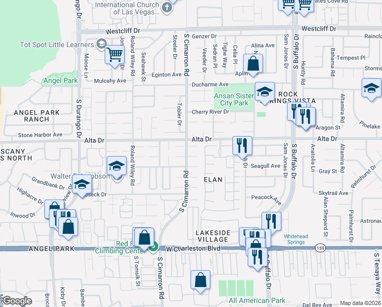 map of restaurants, bars, coffee shops, grocery stores, and more near 8101 Mount Harris Court in Las Vegas