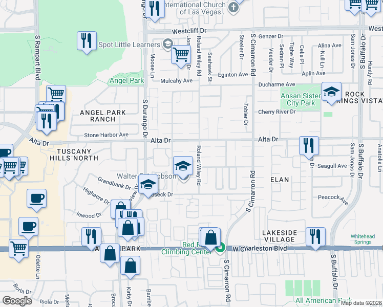 map of restaurants, bars, coffee shops, grocery stores, and more near 8300 Joseph Cary Court in Las Vegas