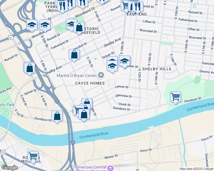 map of restaurants, bars, coffee shops, grocery stores, and more near 808 South 7th Street in Nashville