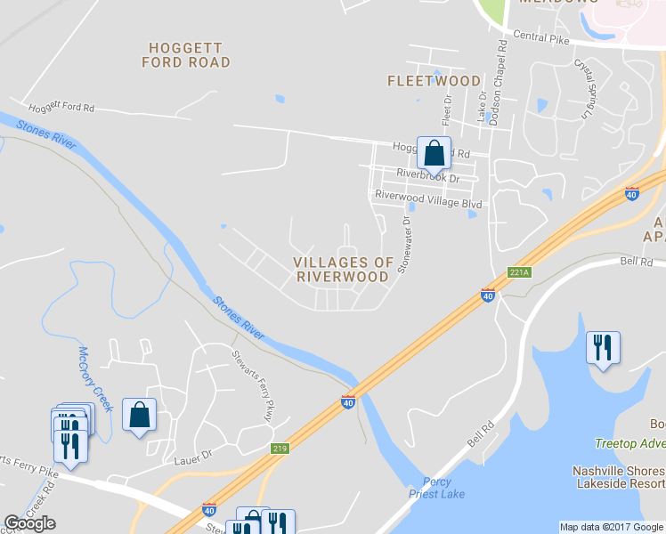 map of restaurants, bars, coffee shops, grocery stores, and more near 2121 Hickory Brook Drive in Nashville