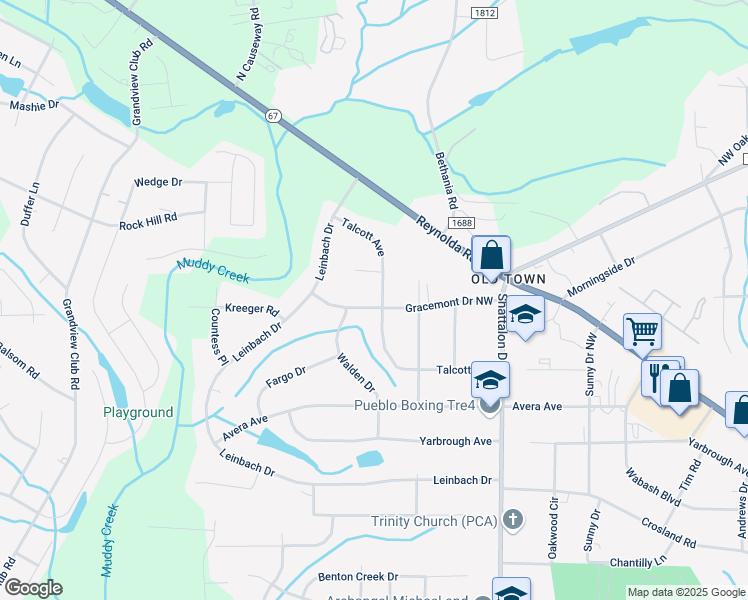 map of restaurants, bars, coffee shops, grocery stores, and more near 3974 Talcott Avenue in Winston-Salem