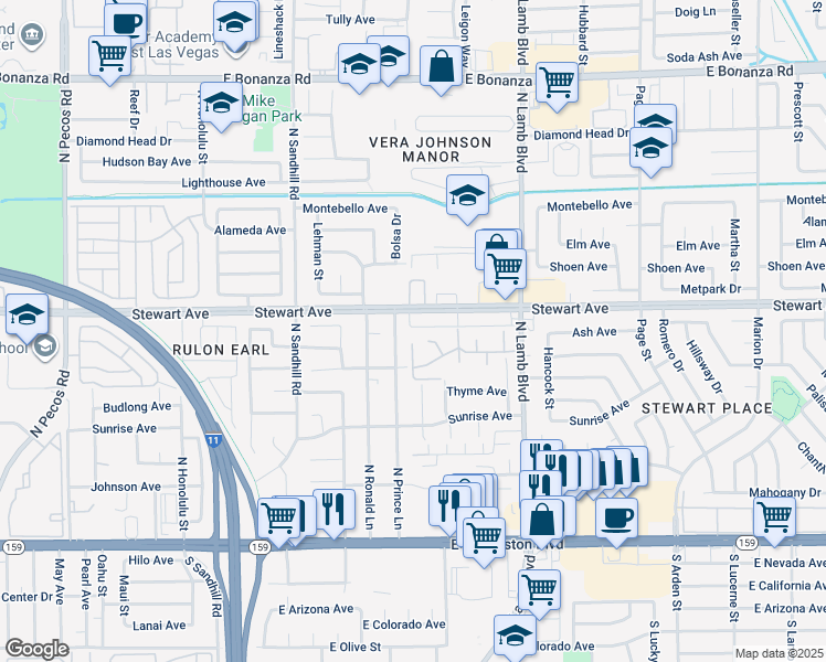 map of restaurants, bars, coffee shops, grocery stores, and more near 275 North Lamb Boulevard in Las Vegas