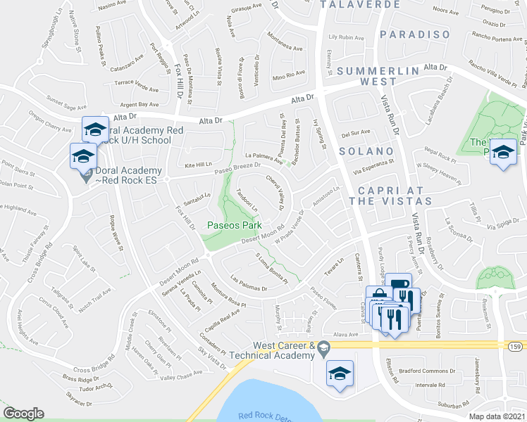 map of restaurants, bars, coffee shops, grocery stores, and more near 712 Tandoori Lane in Las Vegas