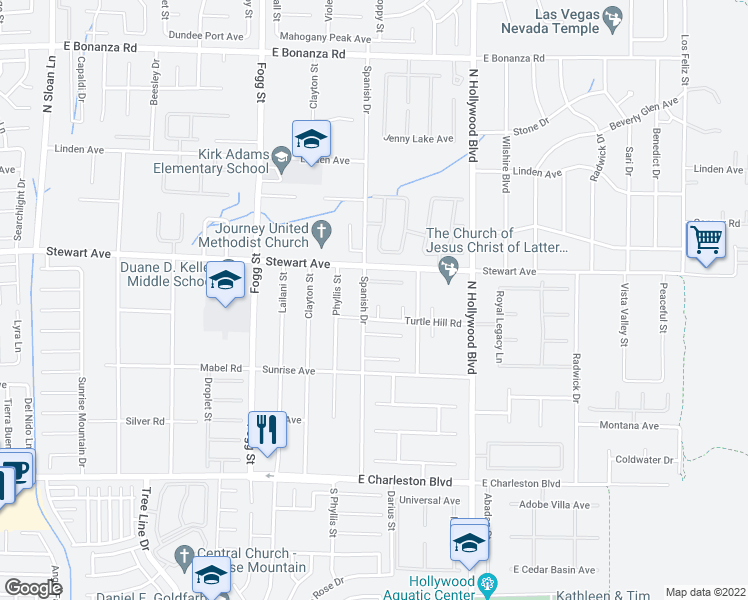 map of restaurants, bars, coffee shops, grocery stores, and more near 6520 Turtle Hill Road in Las Vegas
