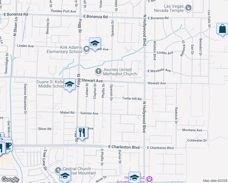 map of restaurants, bars, coffee shops, grocery stores, and more near 6510 Turtle Hill Road in Las Vegas