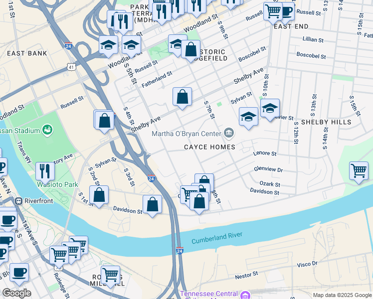map of restaurants, bars, coffee shops, grocery stores, and more near 551 Summer Place in Nashville