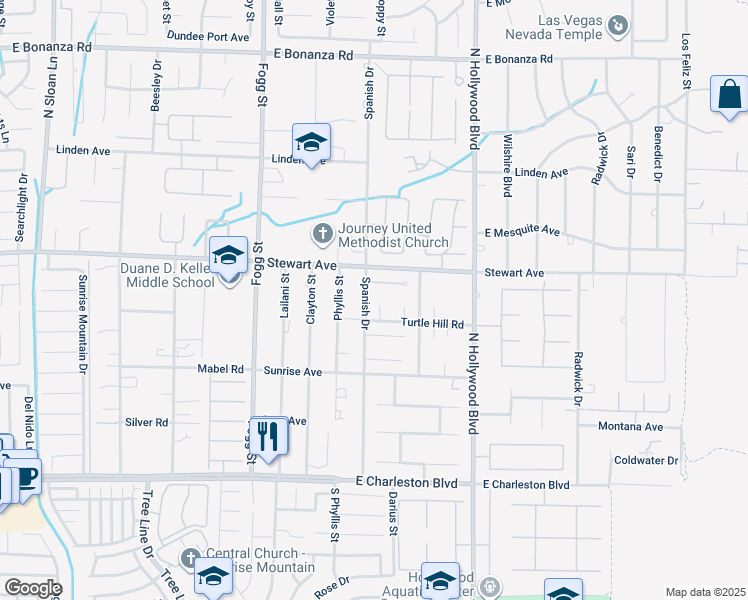 map of restaurants, bars, coffee shops, grocery stores, and more near 6520 Turtle Hill Road in Las Vegas