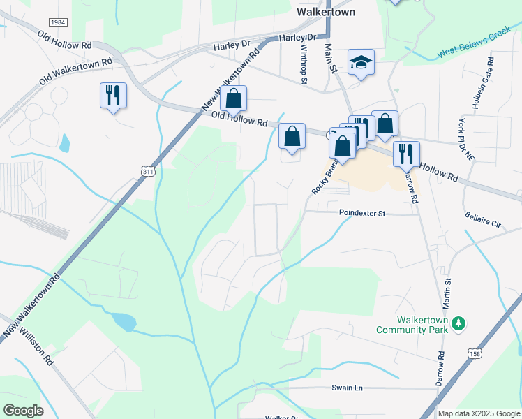 map of restaurants, bars, coffee shops, grocery stores, and more near 4669 Beacon Park Lane in Walkertown