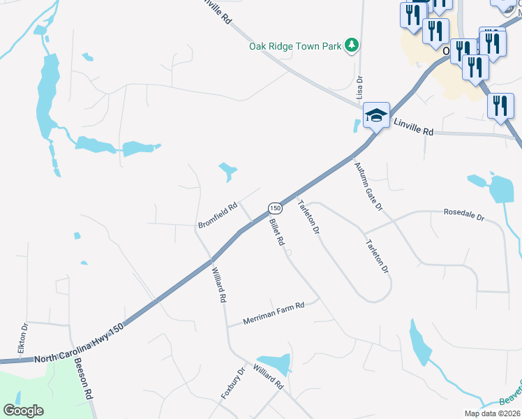 map of restaurants, bars, coffee shops, grocery stores, and more near 5918 Billet Road in Oak Ridge