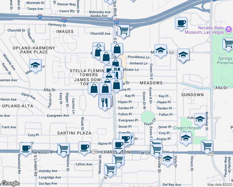 map of restaurants, bars, coffee shops, grocery stores, and more near in Las Vegas