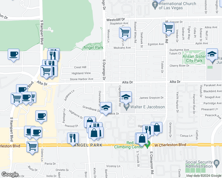 map of restaurants, bars, coffee shops, grocery stores, and more near 8425 West Running Deer Avenue in Las Vegas