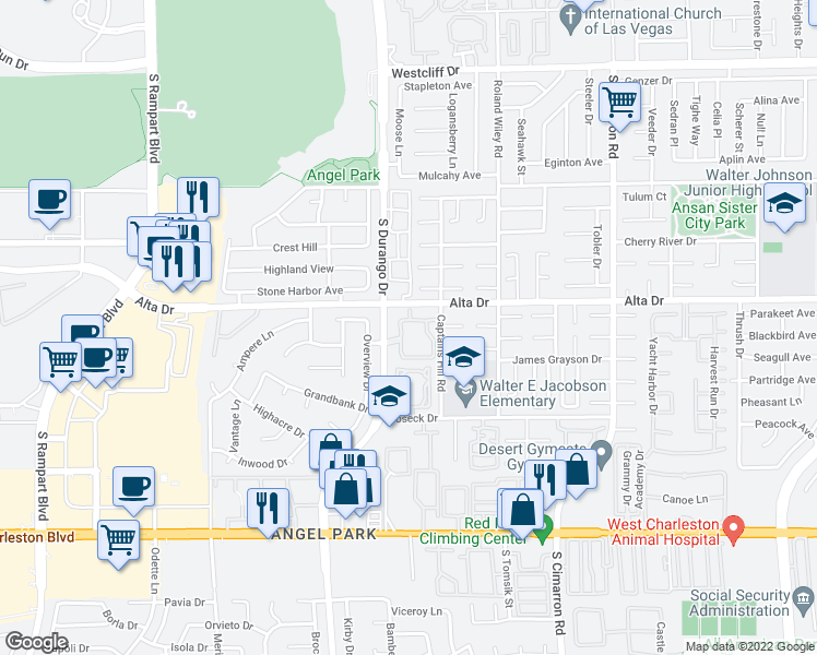 map of restaurants, bars, coffee shops, grocery stores, and more near 8425 West Running Deer Avenue in Las Vegas