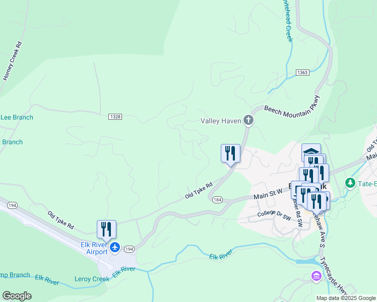 map of restaurants, bars, coffee shops, grocery stores, and more near 108 Heather Lane in Banner Elk