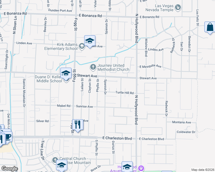 map of restaurants, bars, coffee shops, grocery stores, and more near 6510 Turtle Hill Road in Las Vegas