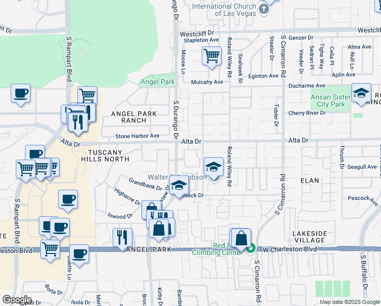 map of restaurants, bars, coffee shops, grocery stores, and more near 8417 West Running Deer Avenue in Las Vegas
