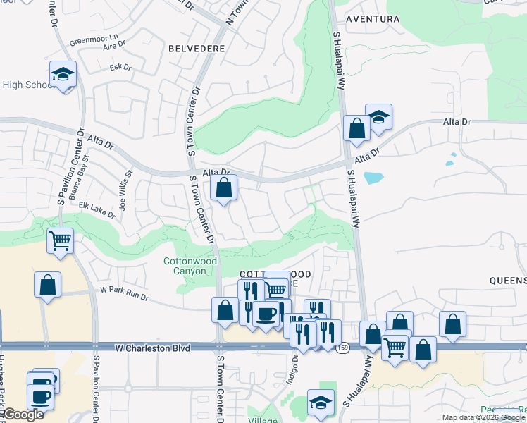 map of restaurants, bars, coffee shops, grocery stores, and more near 10308 Canyon Valley Avenue in Las Vegas