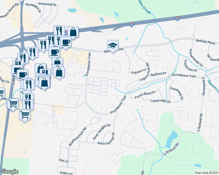 map of restaurants, bars, coffee shops, grocery stores, and more near 3221 Charleston Way in Mt. Juliet