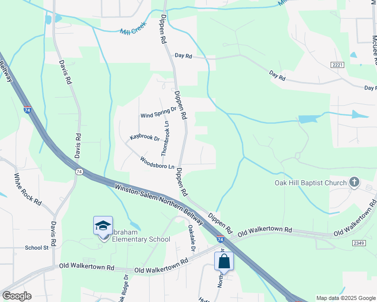 map of restaurants, bars, coffee shops, grocery stores, and more near 4847 Dippen Road in Winston-Salem