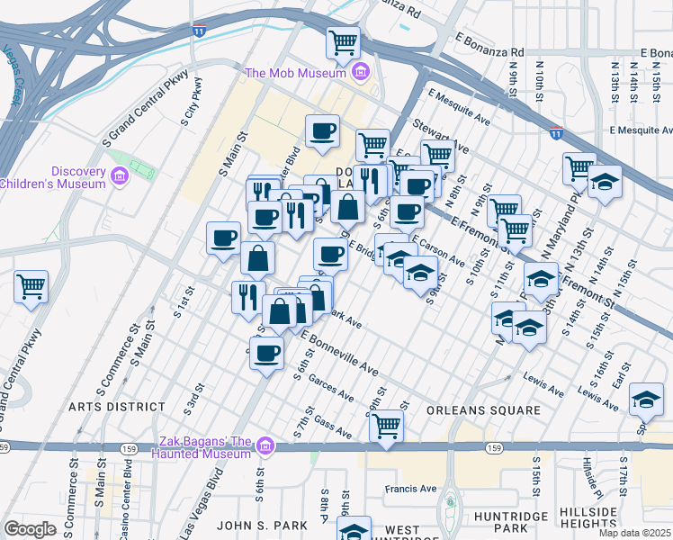 map of restaurants, bars, coffee shops, grocery stores, and more near 333 South Las Vegas Boulevard in Las Vegas