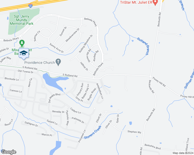 map of restaurants, bars, coffee shops, grocery stores, and more near 1434 Hilltop Drive in Mount Juliet