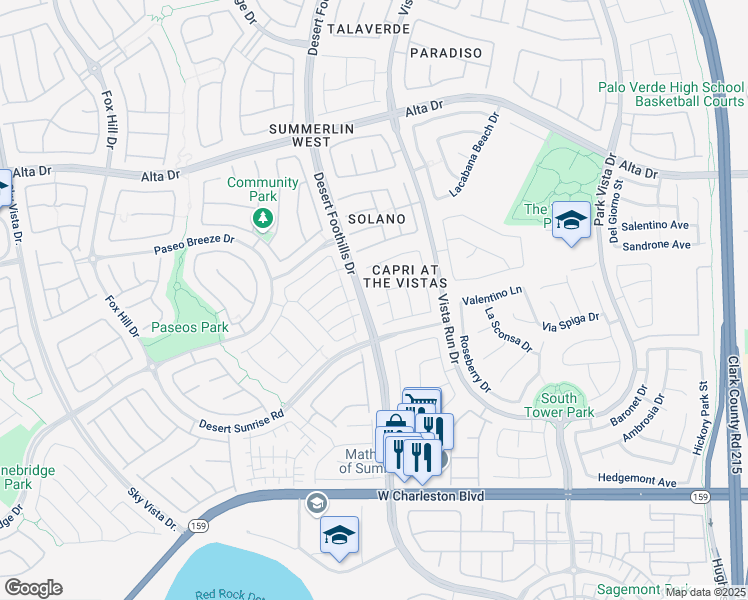 map of restaurants, bars, coffee shops, grocery stores, and more near 11748 Villa San Michele Court in Las Vegas