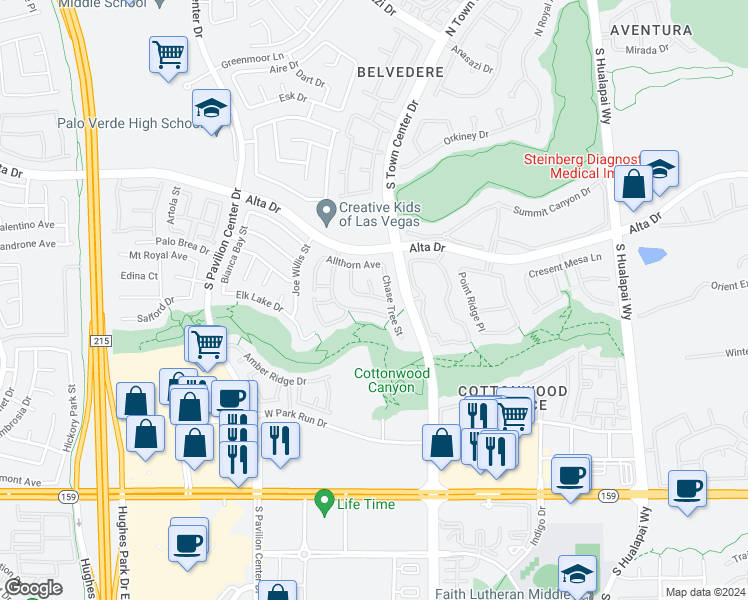 map of restaurants, bars, coffee shops, grocery stores, and more near 10521 Redwood Ash Avenue in Las Vegas