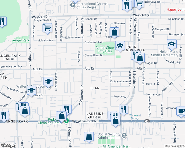 map of restaurants, bars, coffee shops, grocery stores, and more near 613 Yacht Harbor Drive in Las Vegas
