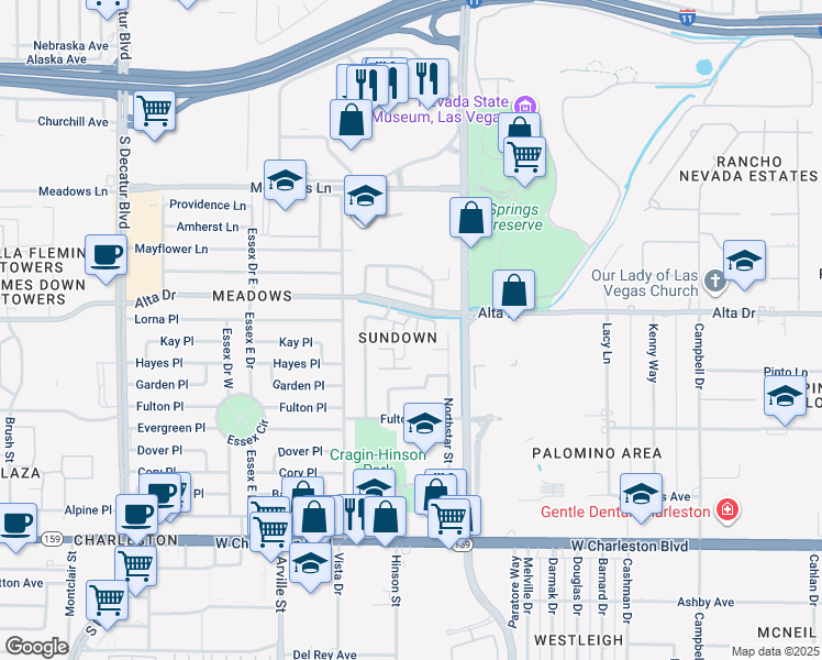 map of restaurants, bars, coffee shops, grocery stores, and more near 516 Starfire Court in Las Vegas