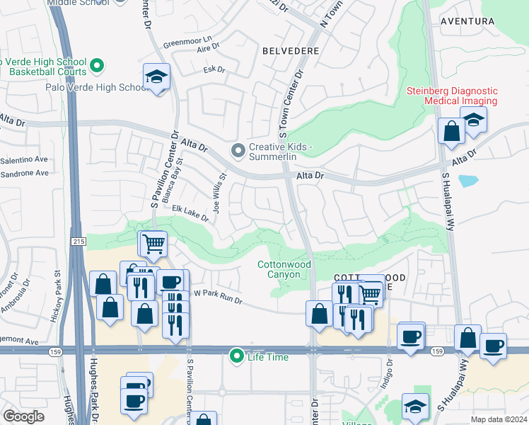 map of restaurants, bars, coffee shops, grocery stores, and more near 10537 Redwood Ash Avenue in Las Vegas