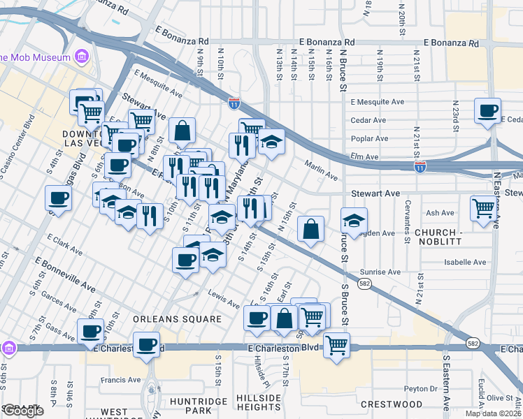 map of restaurants, bars, coffee shops, grocery stores, and more near in Las Vegas