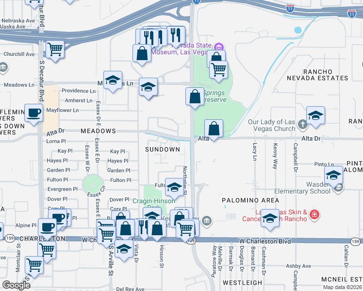map of restaurants, bars, coffee shops, grocery stores, and more near 513 Starfire Place in Las Vegas