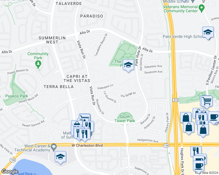 map of restaurants, bars, coffee shops, grocery stores, and more near 11441 Valentino Lane in Las Vegas