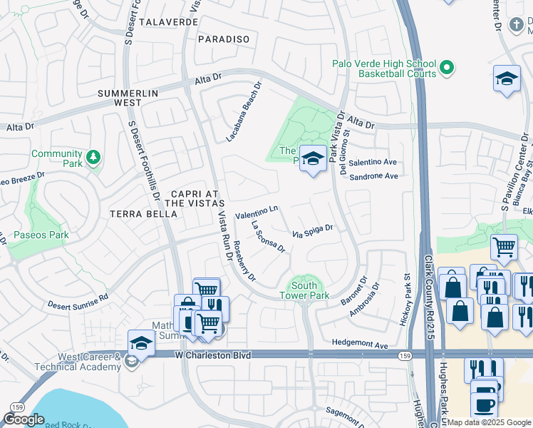 map of restaurants, bars, coffee shops, grocery stores, and more near 11441 Valentino Lane in Las Vegas