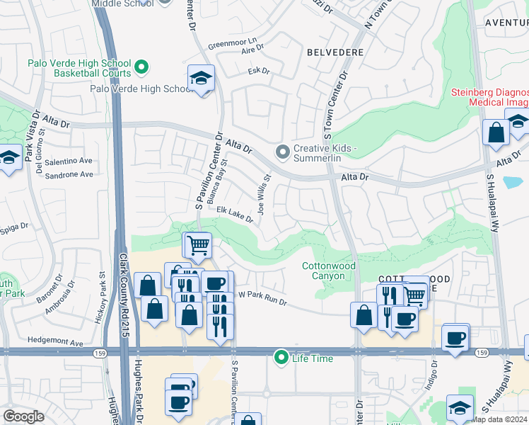 map of restaurants, bars, coffee shops, grocery stores, and more near 606 Joe Willis Street in Las Vegas
