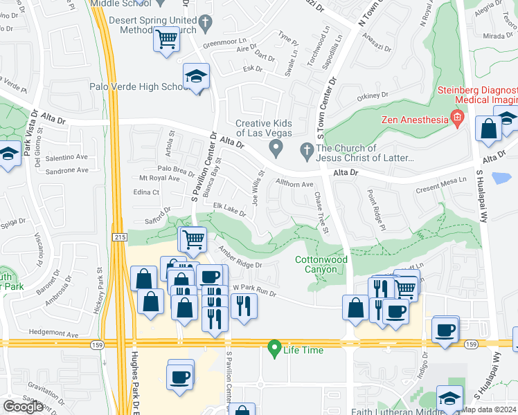 map of restaurants, bars, coffee shops, grocery stores, and more near 628 Joe Willis Street in Las Vegas