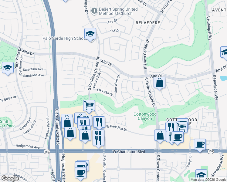 map of restaurants, bars, coffee shops, grocery stores, and more near 604 Celso Court in Las Vegas
