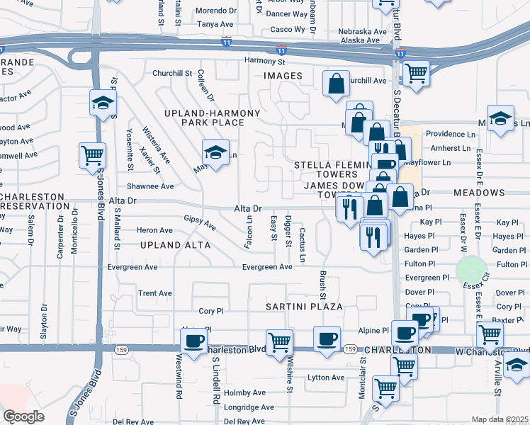map of restaurants, bars, coffee shops, grocery stores, and more near 464 Fallwood Lane in Las Vegas