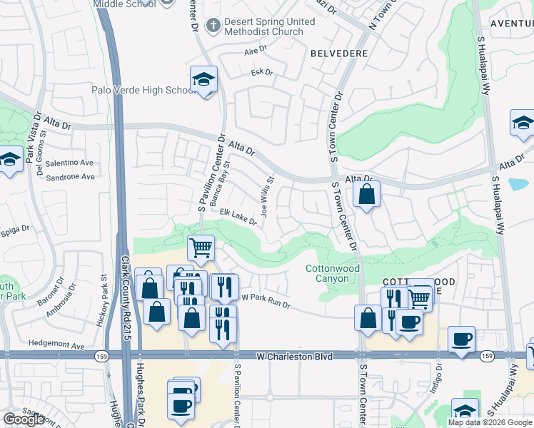 map of restaurants, bars, coffee shops, grocery stores, and more near 606 Joe Willis Street in Las Vegas
