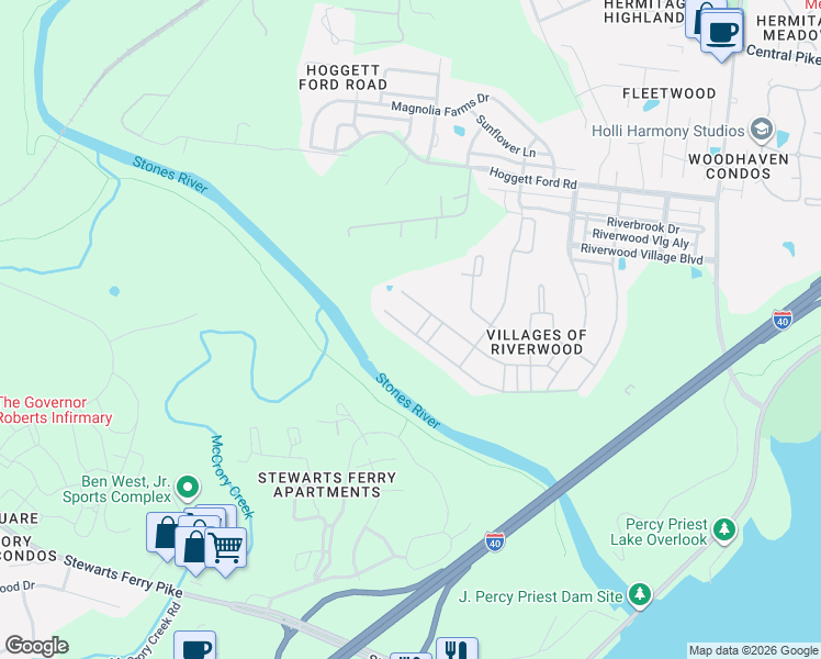 map of restaurants, bars, coffee shops, grocery stores, and more near 1953 Stonewater Drive in Nashville