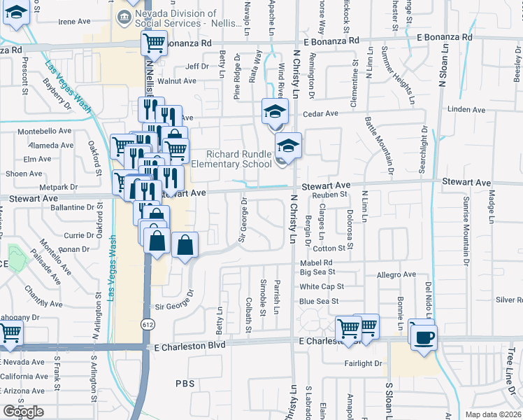 map of restaurants, bars, coffee shops, grocery stores, and more near 350 Sir Jeffery Street in Las Vegas
