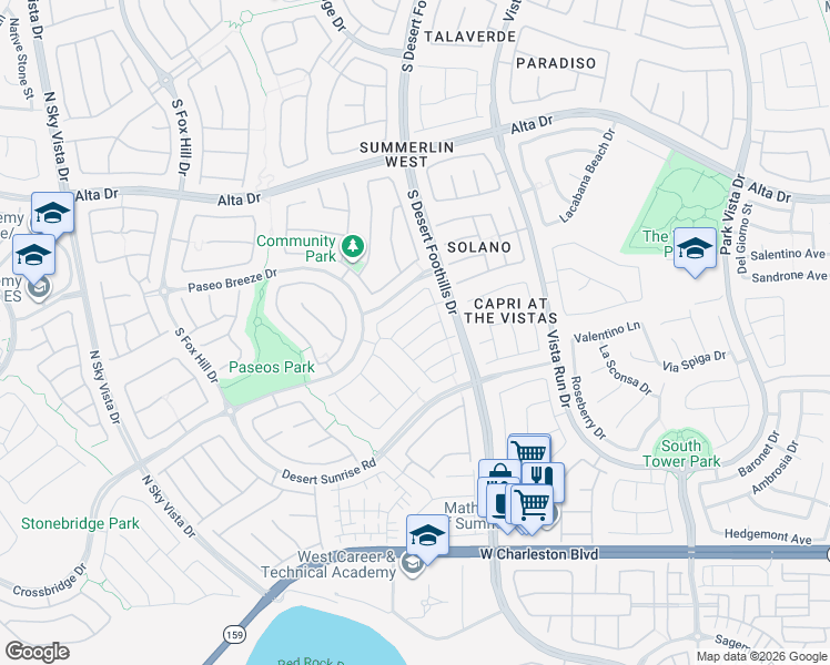 map of restaurants, bars, coffee shops, grocery stores, and more near 11821 Amistoso Lane in Las Vegas