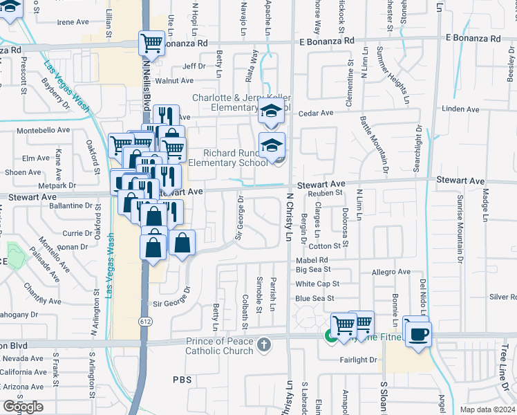 map of restaurants, bars, coffee shops, grocery stores, and more near 350 Sir Jeffery Street in Las Vegas