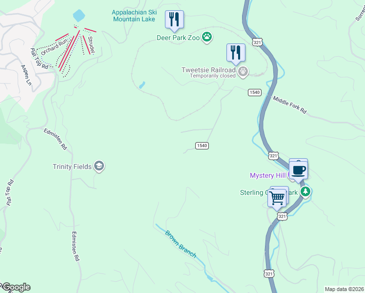 map of restaurants, bars, coffee shops, grocery stores, and more near 446 Leon Coffey Road in Blowing Rock